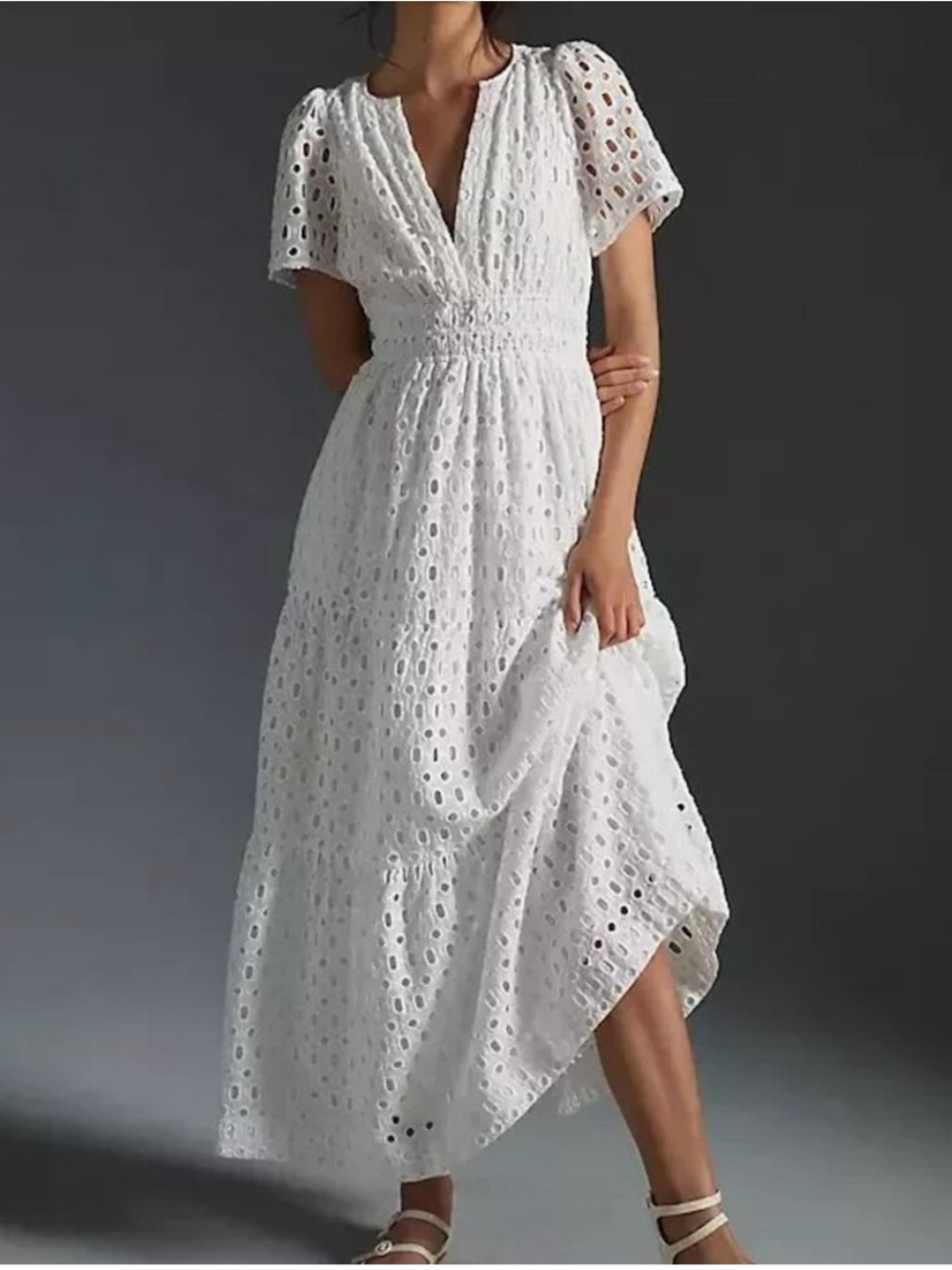 Anthropologie The Somerset Short Sleeve Maxi Dress White Eyelet Edition Size XL - Picture 5 of 16
